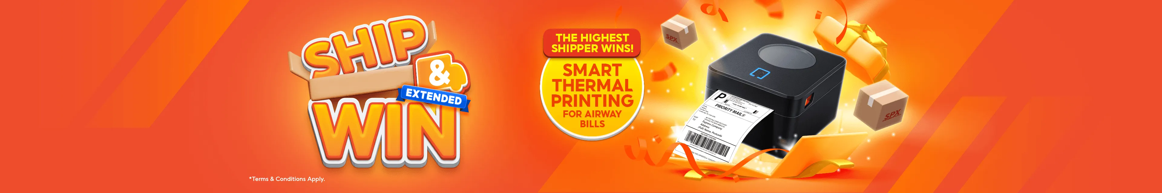 Ship parcels with SPX during the Campaign Period and stand a chance to win a Thermal Printer. Winner will be the customer with the highest shipments.
