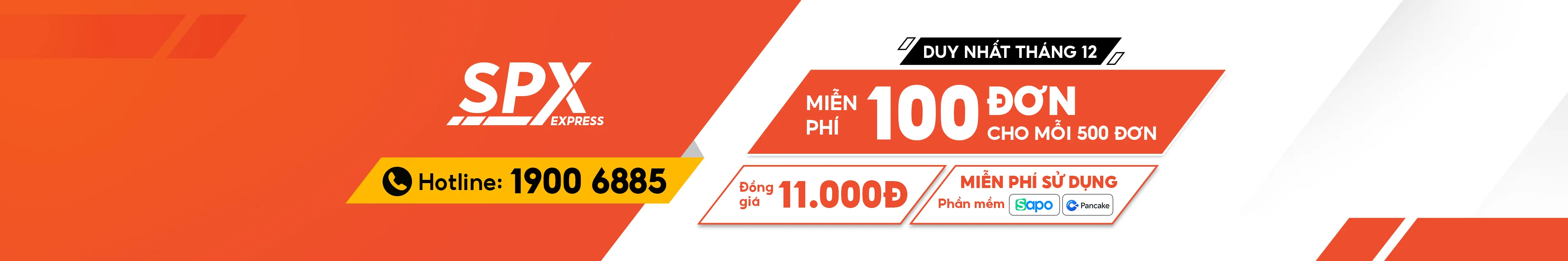 SPX ưu đãi tháng 12: Miễn phí 100 đơn mỗi 500 đơn, đồng giá 11.000đ và miễn phí dùng Sapo, Pancake