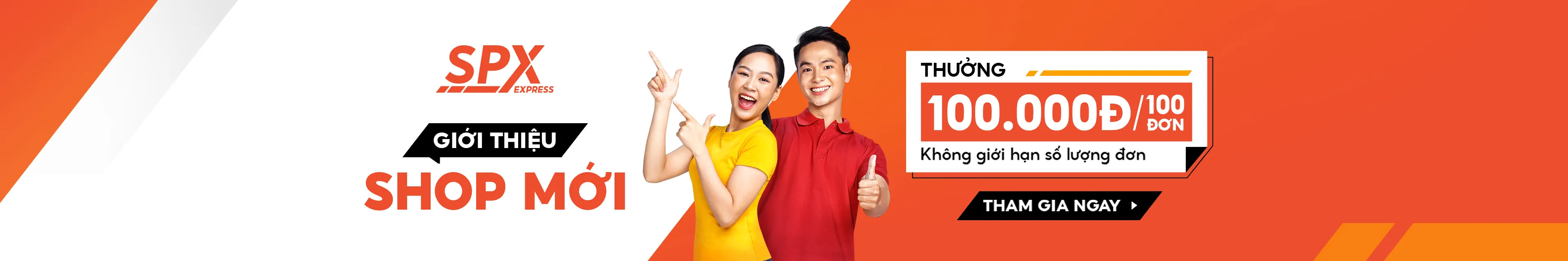 Giới thiệu shop mới cùng SPX: Nhận thưởng 100.000đ cho mỗi 100 đơn thành công, không giới hạn số lượng.