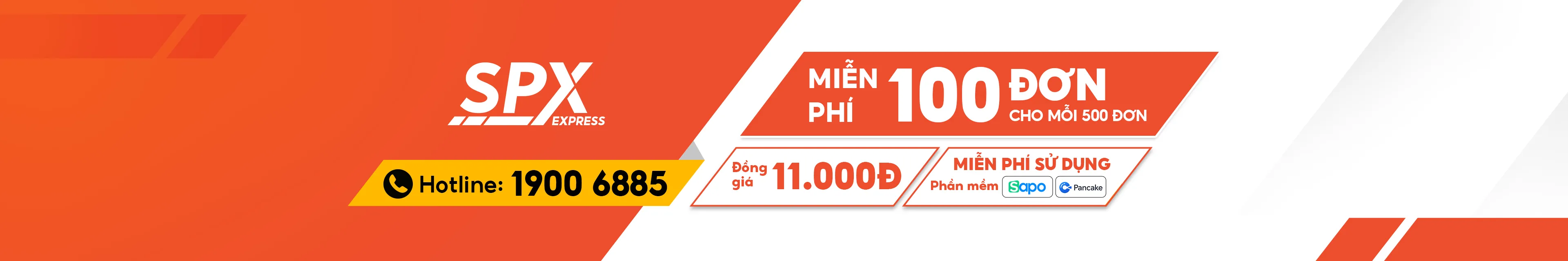Ưu đãi SPX: Miễn phí 100 đơn cho mỗi 500 đơn, đồng giá 11.000đ và miễn phí dùng Sapo, Pancake