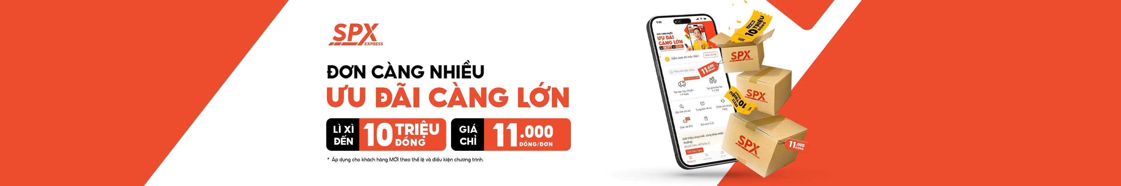SPX Express: Đơn càng nhiều, ưu đãi càng lớn. Nhận lì xì đến 10 triệu đồng, giá chỉ 11.000đ/đơn cho khách hàng mới.