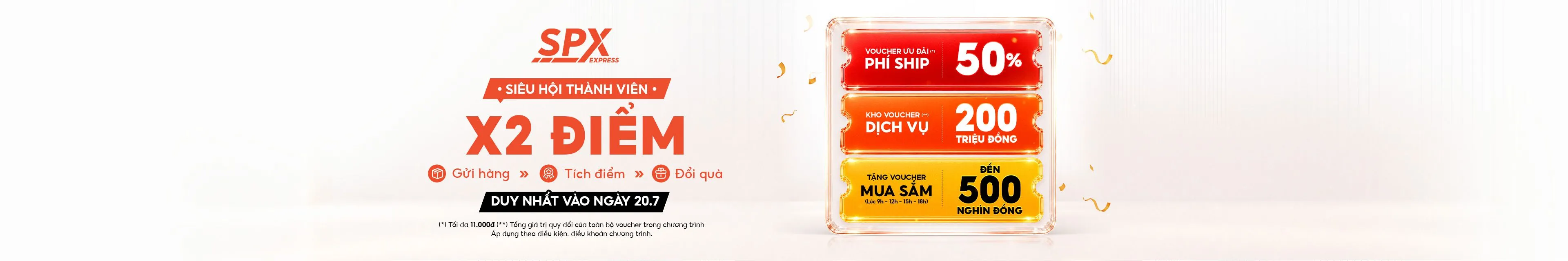 SPX Member Day 20.7: Earn 2x reward points, enjoy 50% shipping vouchers, a 200M VND voucher pool, and gifts worth up to 500,000 VND.